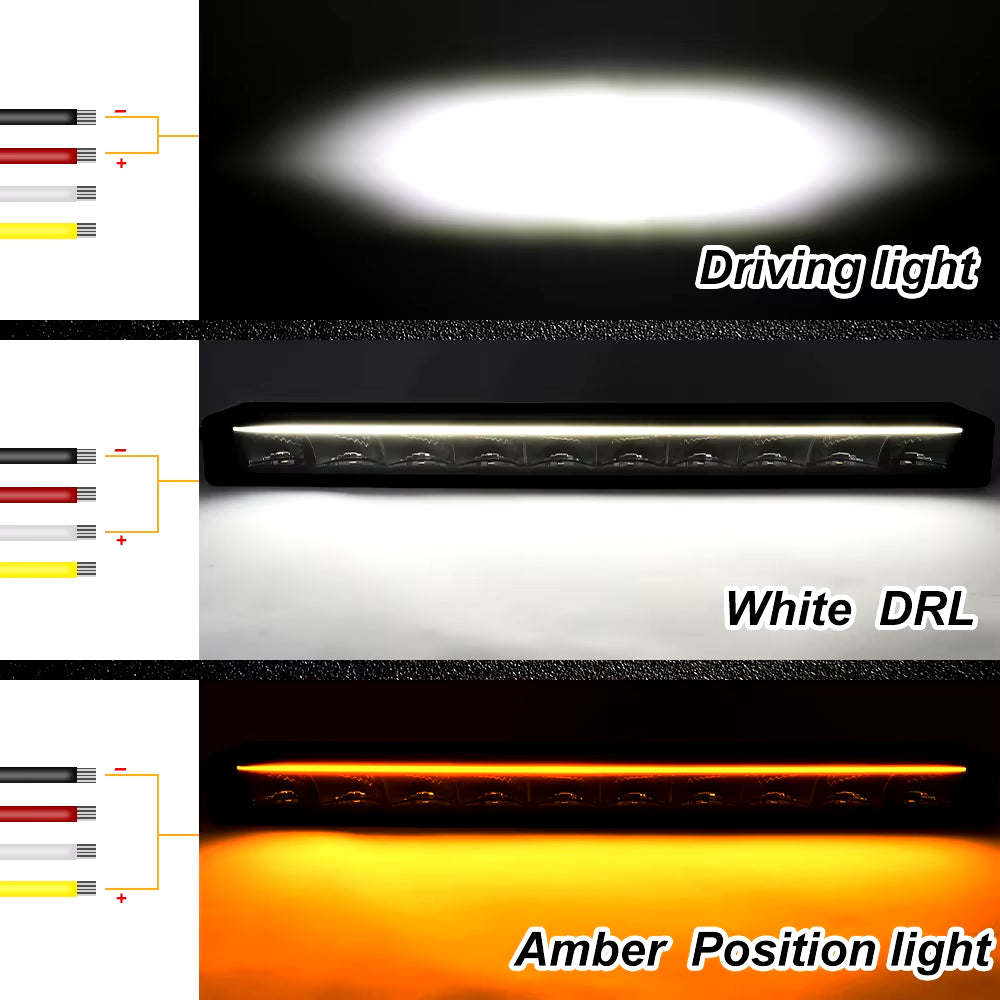 52" LED Light Bar with slimline DRL/running light in orange or white12V 24V