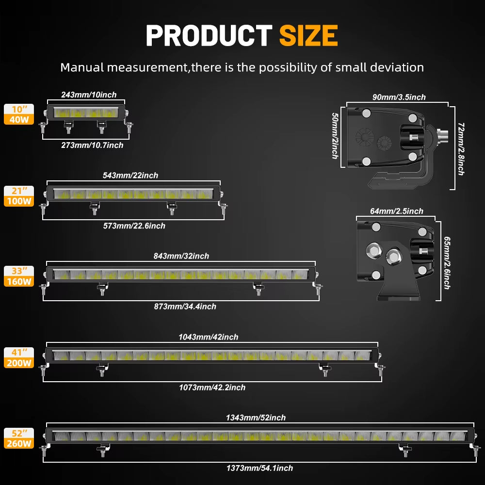 52" LED Light Bar with slimline DRL/running light in orange or white12V 24V