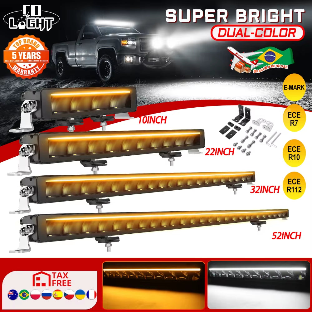 52" LED Light Bar with slimline DRL/running light in orange or white12V 24V